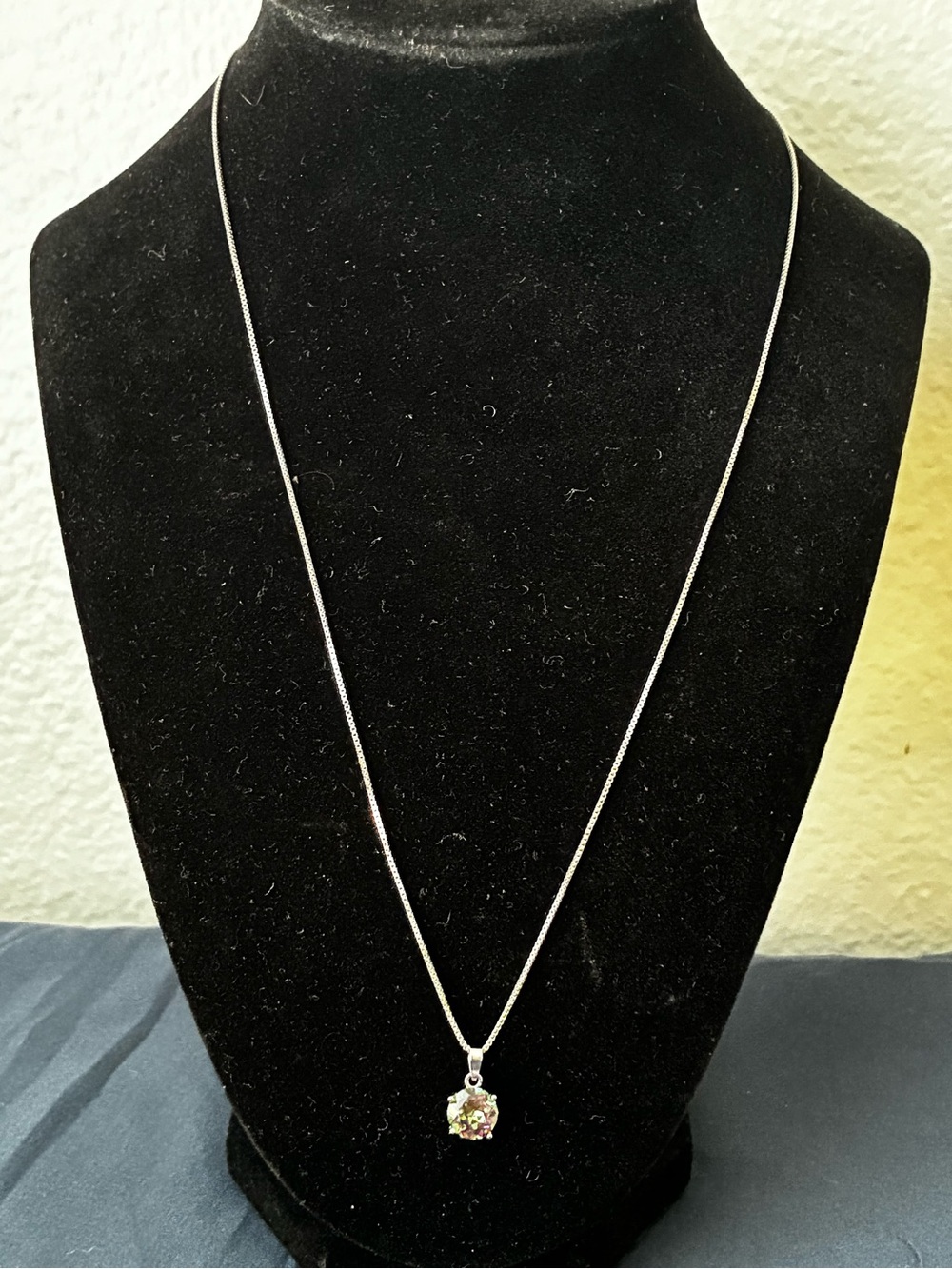 Sterling Silver 925 Necklace with Multicolor Crystal Pendant - 20”
